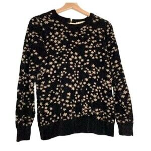 Michael Kors Womens Pullover Sweater Black Beige Star Long Sleeve Crew Neck M